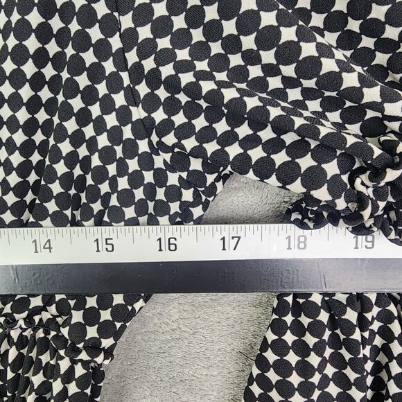 Women's Black & White Polka Dot V Neck Dress Bell Sleeves Smocked Waist Size S - Picture 6 of 8